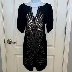 Bisou Bisou Black Dress with Gold and Silver Embellishments